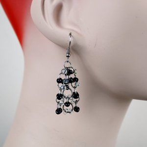 Handmade Black/Clear Seed Bead Chain Mail Earrings